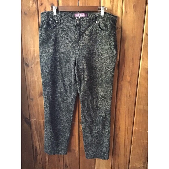 Gloria Vanderbilt Amanda Gray Stretch Jeans Sz 16P Geometric Print 5 Pockets Vtg - Picture 1 of 9